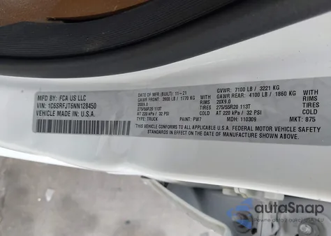 2022 Ram 1500 Laramie 4X4 5'7 Box from USA, damaged, VIN 1C6SRFJT6NN128450